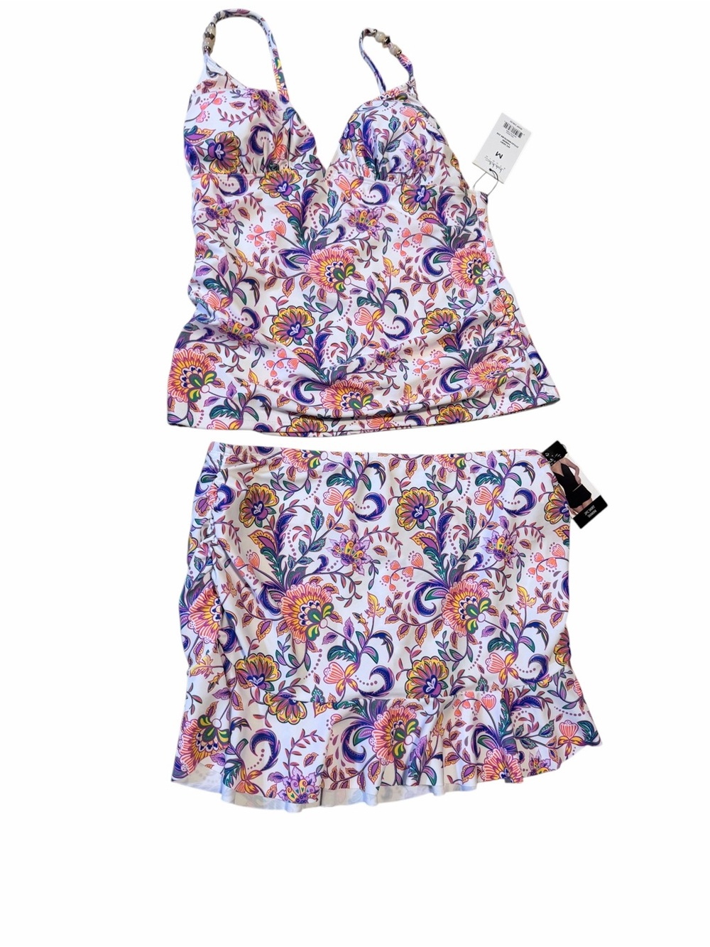 🌼💚New Nicole Miller Floral Two-Piece Tankini Set in Pink & Purple - Picture 8 of 10